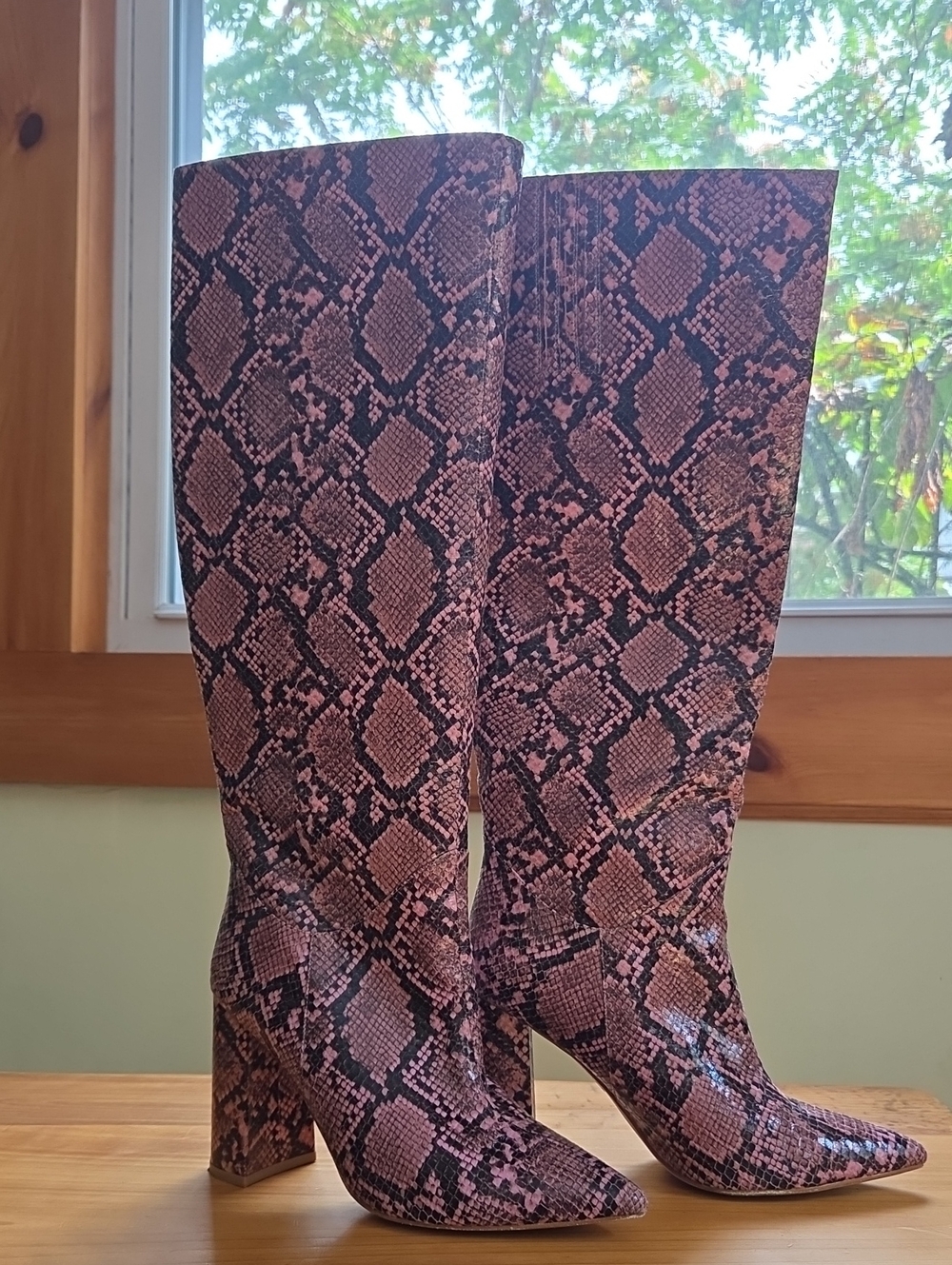 Jeffrey Campbell Pink Snakeskin Snake Print Tall Knee-High Boots 7.5